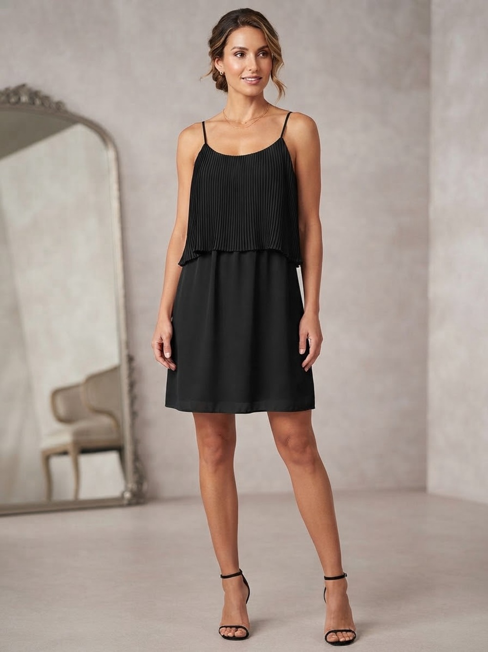 Mossimo Supply Co. Black Pleated Layered Slip Dress